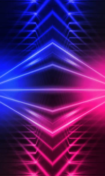 Donkere Abstracte Futuristische Achtergrond Neonlijnen Gloeien Neonlijnen Vormen Roze Blauwe — Stockfoto