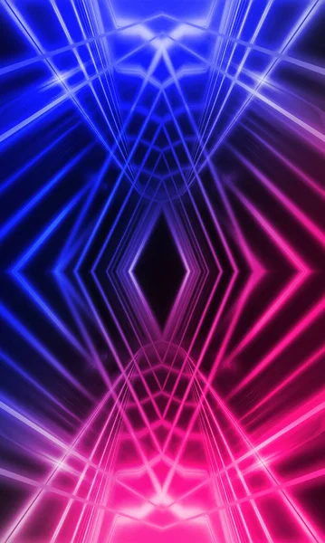 Donkere Abstracte Futuristische Achtergrond Neonlijnen Gloeien Neonlijnen Vormen Roze Blauwe — Stockfoto