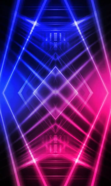 Donkere Abstracte Futuristische Achtergrond Neonlijnen Gloeien Neonlijnen Vormen Roze Blauwe — Stockfoto