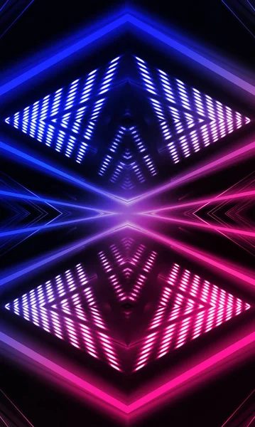 Dark abstract futuristic background. Neon lines glow. Neon lines, shapes. Pink-blue glow. Empty Stage Background