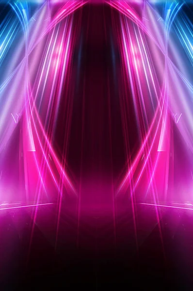 Scuro Sfondo Futuristico Astratto Linee Neon Brillano Linee Neon Forme — Foto Stock