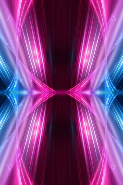 Donkere Abstracte Futuristische Achtergrond Neonlijnen Gloeien Neonlijnen Vormen Roze Blauwe — Stockfoto