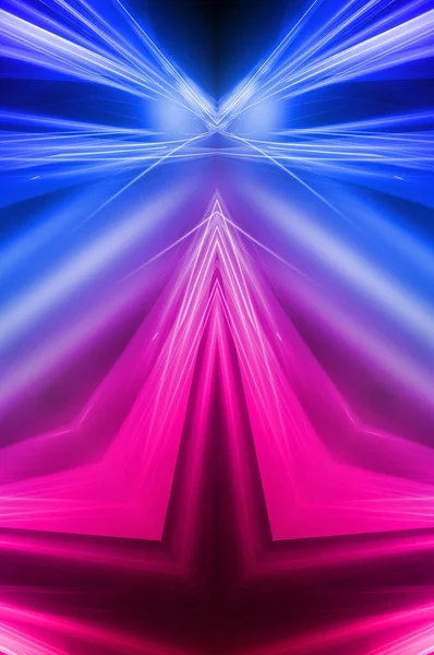 Donkere Abstracte Futuristische Achtergrond Neonlijnen Gloeien Neonlijnen Vormen Roze Blauwe — Stockfoto