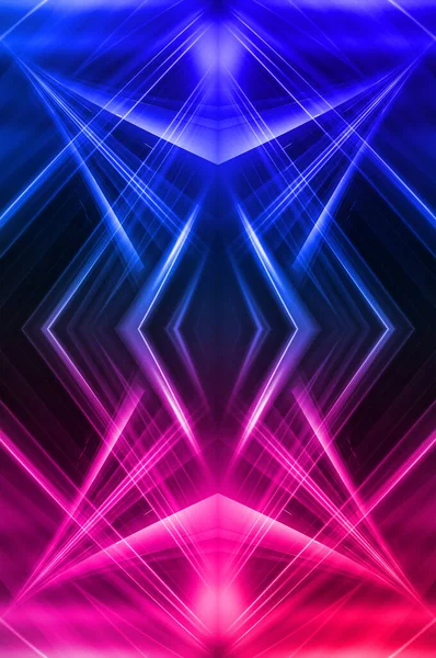 Donkere Abstracte Futuristische Achtergrond Neonlijnen Gloeien Neonlijnen Vormen Roze Blauwe — Stockfoto