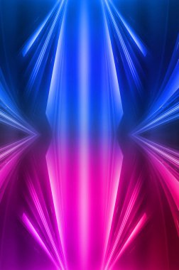 Karanlık soyut fütüristik arka plan. Neon hatları parlıyor. Neon hatları, şekiller. Pembe-mavi parıltı. Boş Sahne Arkaplanı