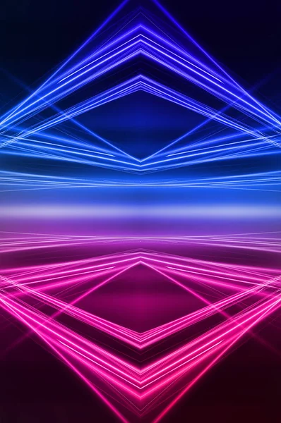 Dark abstract futuristic background. Neon lines glow. Neon lines, shapes. Pink-blue glow. Empty Stage Background