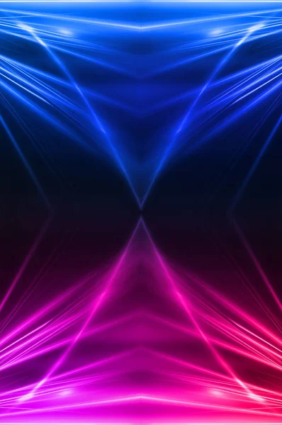 Dark abstract futuristic background. Neon lines glow. Neon lines, shapes. Pink-blue glow. Empty Stage Background