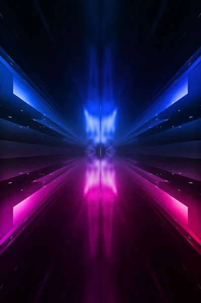 Tmavé Abstraktní Futuristické Pozadí Neonové Čáry Září Neonové Čáry Tvary — Stock fotografie