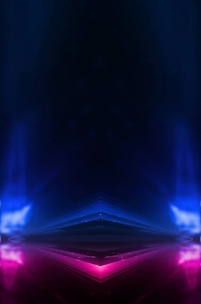 Ciemne Abstrakcyjne Futurystyczne Tło Neonowe Linie Świecą Neonowe Linie Kształty — Zdjęcie stockowe