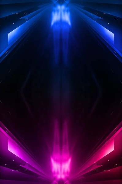 Donkere Abstracte Futuristische Achtergrond Neonlijnen Gloeien Neonlijnen Vormen Roze Blauwe — Stockfoto