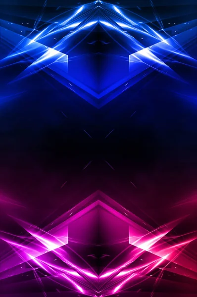 Dark abstract futuristic background. Neon lines glow. Neon lines, shapes. Pink-blue glow. Empty Stage Background