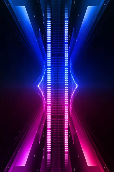 Donkere Abstracte Futuristische Achtergrond Neonlijnen Gloeien Neonlijnen Vormen Roze Blauwe — Stockfoto