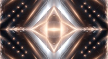 Boş gösteri sahnesinin arkaplanı. Boş karanlık modern soyut neon arkaplan. Boş bir sahnede neon ışıkları, diyotlar, ışınlar ve çizgiler. Gece şehrin ışıkları..