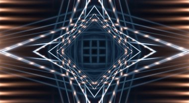 Boş gösteri sahnesinin arkaplanı. Boş karanlık modern soyut neon arkaplan. Boş bir sahnede neon ışıkları, diyotlar, ışınlar ve çizgiler. Gece şehrin ışıkları..