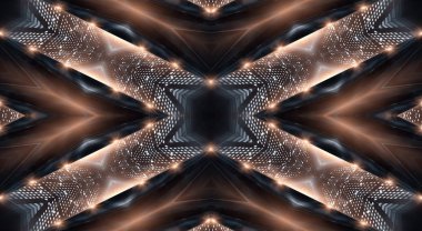 Boş gösteri sahnesinin arkaplanı. Boş karanlık modern soyut neon arkaplan. Boş bir sahnede neon ışıkları, diyotlar, ışınlar ve çizgiler. Gece şehrin ışıkları..