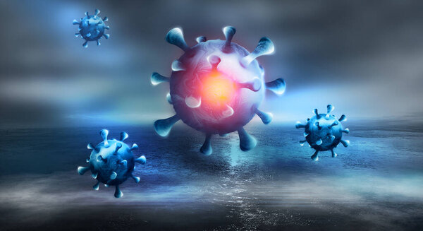 Covid-19, coronavirus outbreak, virus floating in a cellular environment, coronaviruses influenza background, viral disease epidemic, 3D  of virus, organism, virus seen micro.