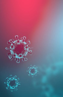 Covid-19, virüsün elementlerinin soyutlanması. Viral hastalıklar salgını. Mikro organizmalar, makro, 3 boyutlu çizimler. Salgın, tıbbi.