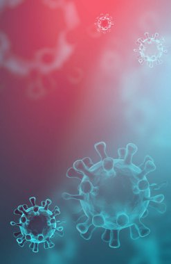 Covid-19, virüsün elementlerinin soyutlanması. Viral hastalıklar salgını. Mikro organizmalar, makro, 3 boyutlu çizimler. Salgın, tıbbi.