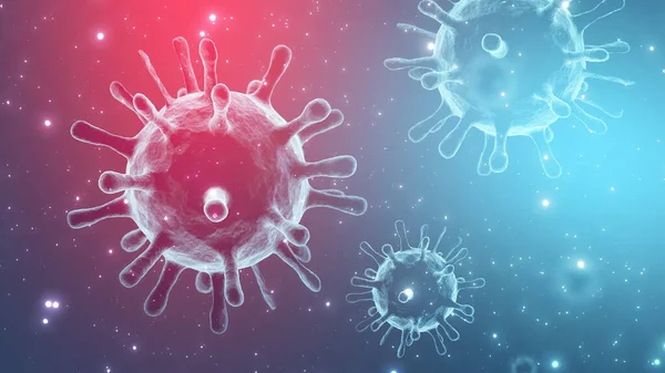 Covid ウイルスの要素を持つ抽象化の背景 ウイルス性疾患の流行 マイクロ生物マクロ3Dイラスト 流行病医療 — ストック写真