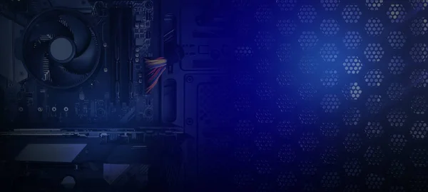 Μπλε Νέον Φόντο Υπολογιστής Τεχνολογίες Υπολογιστών Σύγχρονη Τεχνολογία Αφηρημένη Μπλε — Φωτογραφία Αρχείου