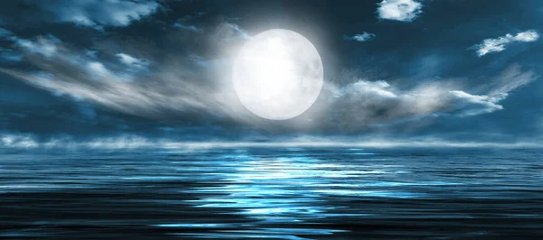 Marina Nocturna Paisagem Escura Com Fundo Marinho Pôr Sol Lua — Fotografia de Stock