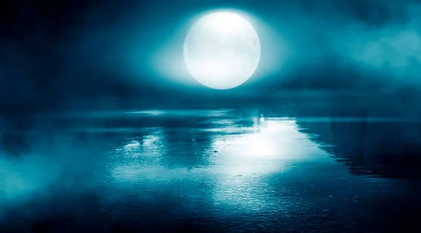Ночной Пейзаж Темный Пейзаж Морским Фоном Закатом Луна Абстрактный Ночной — стоковое фото