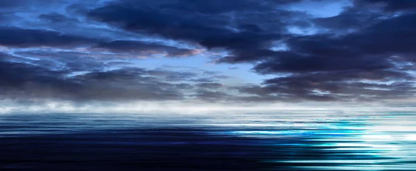 Ночной Пейзаж Темный Пейзаж Морским Фоном Закатом Луна Абстрактный Ночной — стоковое фото
