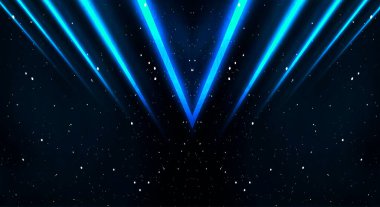 Mavi neon ışıklı tünel, yeraltı geçidi. Soyut mavi arkaplan. Boş, neon ışıklı siyah bir koridorun arka planı. Satır ve parlaklık ile soyut arkaplan