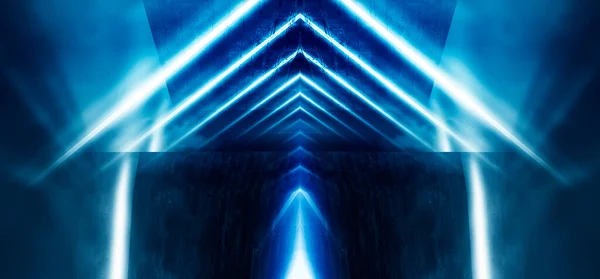 Tunnel Blauw Neon Licht Ondergrondse Gang Abstracte Blauwe Achtergrond Achtergrond — Stockfoto