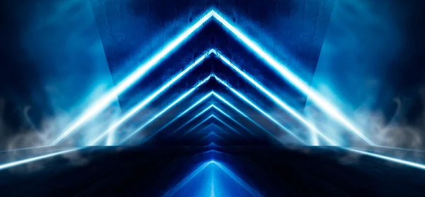 Tunnel Blått Neonljus Underjordisk Passage Abstrakt Blå Bakgrund Bakgrund Tom — Stockfoto