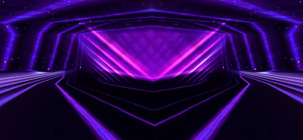 Tunnel Luce Blu Neon Passaggio Sotterraneo Astratto Sfondo Blu Sfondo — Foto Stock