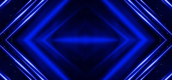 Alagút Kék Neon Fényben Földalatti Folyosó Absztrakt Kék Háttér Egy — Stock Fotó