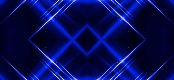 Tunnel in blue neon light, underground passage. Abstract blue background. Background of an empty black corridor with neon light. Abstract background with lines and glow