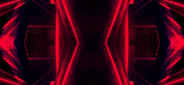 トンネルネオンライト地下通路 抽象的な赤の背景 背景はネオンで空の黒 線と輝きのある抽象的な背景 — ストック写真