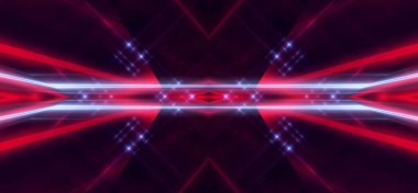 Tünel neon ışığı, yeraltı geçidi. Soyut kırmızı arkaplan. Arkaplan siyahı ve neon ışığı boş. Satır ve parlaklık ile soyut arkaplan
