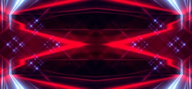 Tünel neon ışığı, yeraltı geçidi. Soyut kırmızı arkaplan. Arkaplan siyahı ve neon ışığı boş. Satır ve parlaklık ile soyut arkaplan