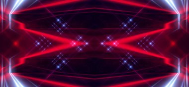 Tünel neon ışığı, yeraltı geçidi. Soyut kırmızı arkaplan. Arkaplan siyahı ve neon ışığı boş. Satır ve parlaklık ile soyut arkaplan