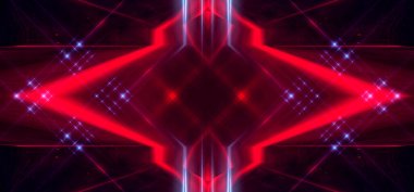 Tünel neon ışığı, yeraltı geçidi. Soyut kırmızı arkaplan. Arkaplan siyahı ve neon ışığı boş. Satır ve parlaklık ile soyut arkaplan