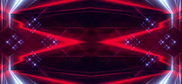 Luce Neon Tunnel Passaggio Sotterraneo Sfondo Rosso Astratto Fondo Nero — Foto Stock