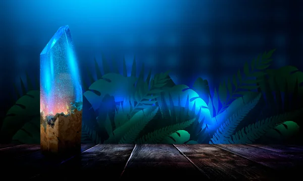 Нічна Лампа Неонове Блакитне Світло Епоксидне Кристалічне Світло Кімнаті Синього — стокове фото
