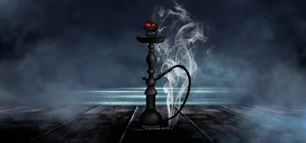 Oriental Hookah Καπνό Φόντο Ένα Τοπίο Βράδυ Της Θάλασσας Ηλιοβασίλεμα — Φωτογραφία Αρχείου