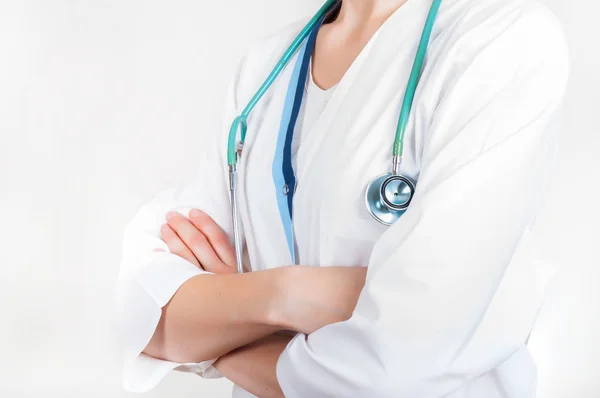 Young attractive doctor, surgeon, nurse with stethoscope — Stock Photo, Image