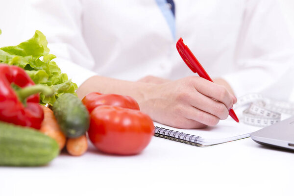 Vegetable diet nutrition or medicaments concept. Doctors hands w
