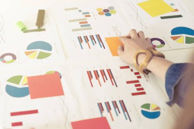 Grafikler ve çizelgeler ile çalışma iş kadını. İş kavramı, 