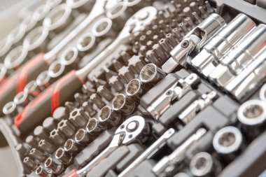 Araba tamir araçları, mavi arkaplanda anahtar takımı