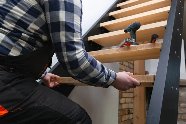 Home Improvement Handyman Building Staircase Natural Light — Stock Photo, Image