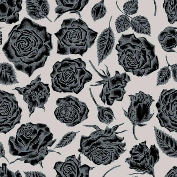 手绘花型玫瑰无缝图案图例 — 图库矢量图片