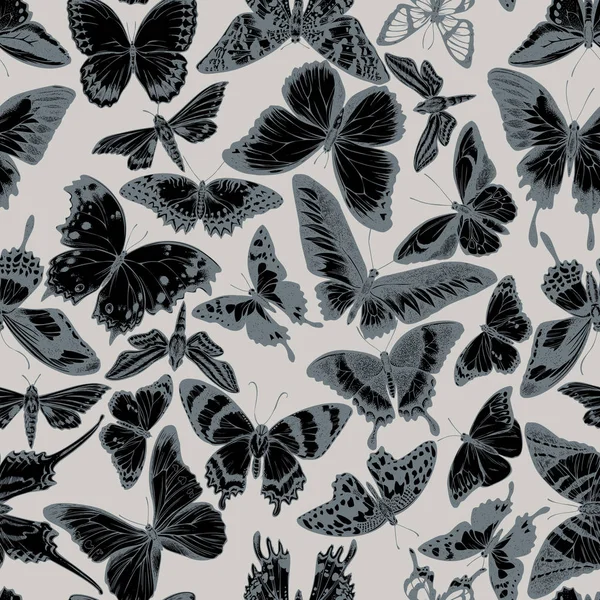 Patrón Sin Costura Con Ulysses Papilio Estilizados Dibujados Mano Morpho — Vector de stock