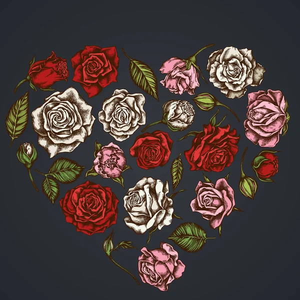 暗色背景下的心花设计与玫瑰实木图解 — 图库矢量图片#