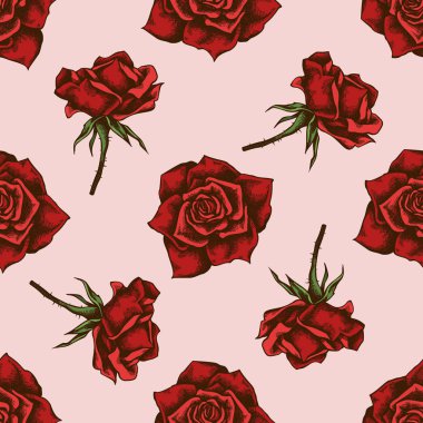 Kusursuz desenli, el çizimi güller.